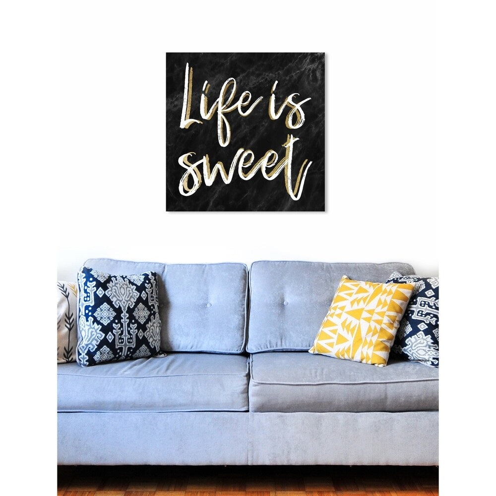 Oliver Gal 'Life is Sweet Black Marble' Typography and Quotes Wall Art Canvas Print - Black, White