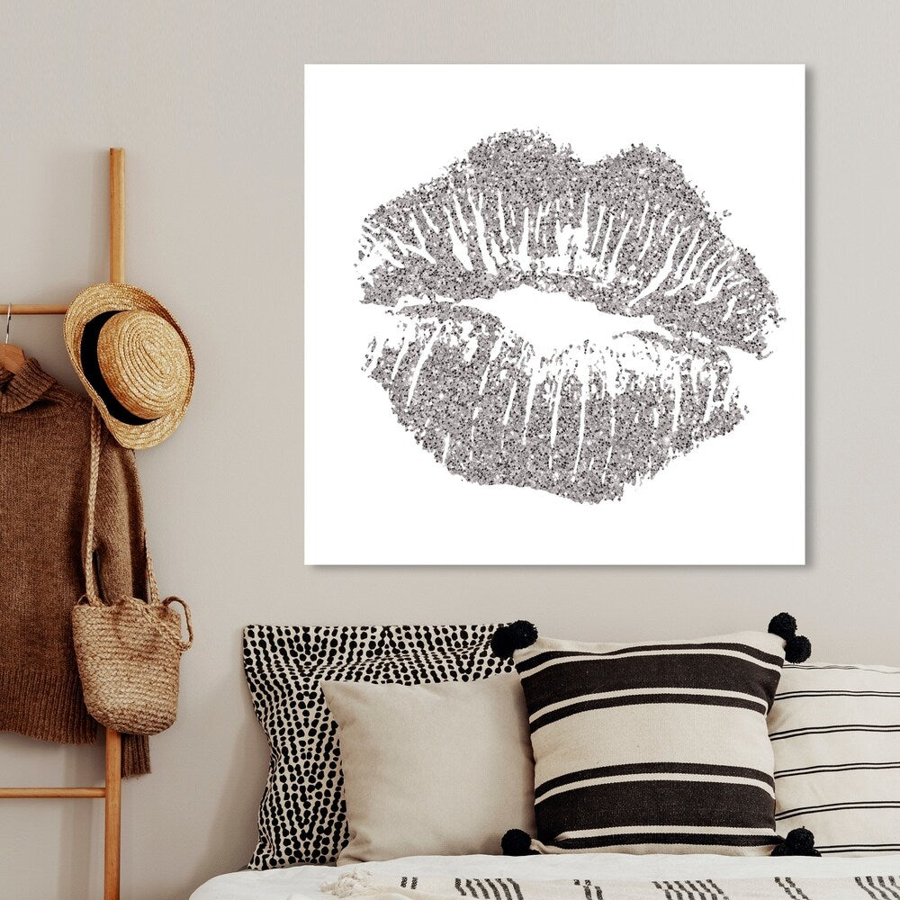 Oliver Gal 'Simple Kiss Opal Gray' Fashion and Glam Wall Art Canvas Print - Gray, White