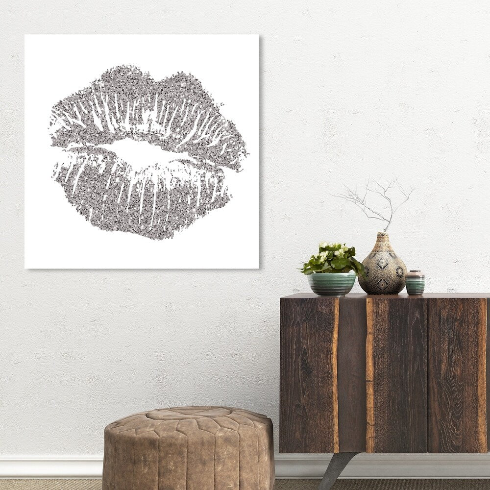 Oliver Gal 'Simple Kiss Opal Gray' Fashion and Glam Wall Art Canvas Print - Gray, White