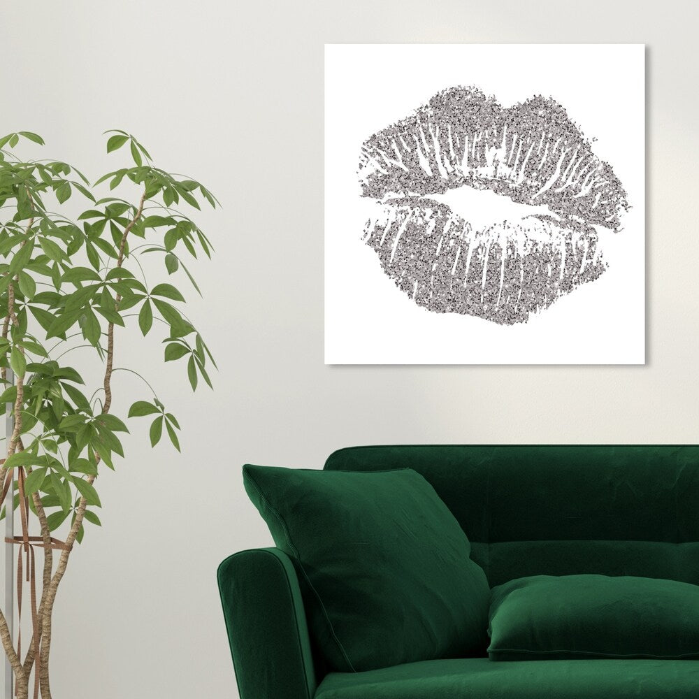 Oliver Gal 'Simple Kiss Opal Gray' Fashion and Glam Wall Art Canvas Print - Gray, White