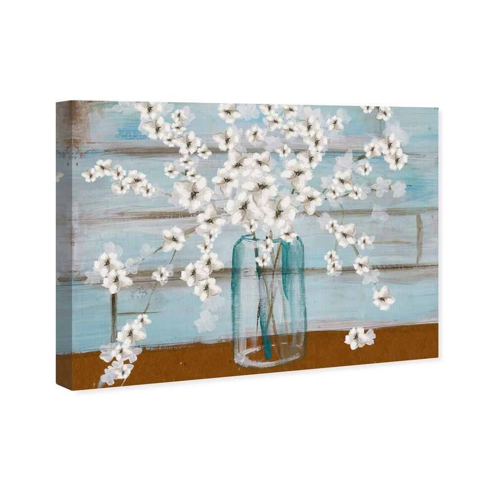 Oliver Gal 'White Blossom' Floral Blue Contemporary Wall Art Canvas Print