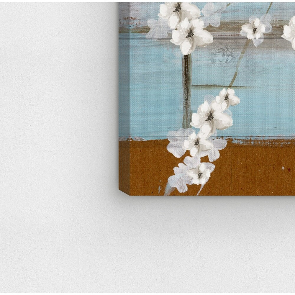 Oliver Gal 'White Blossom' Floral Blue Contemporary Wall Art Canvas Print