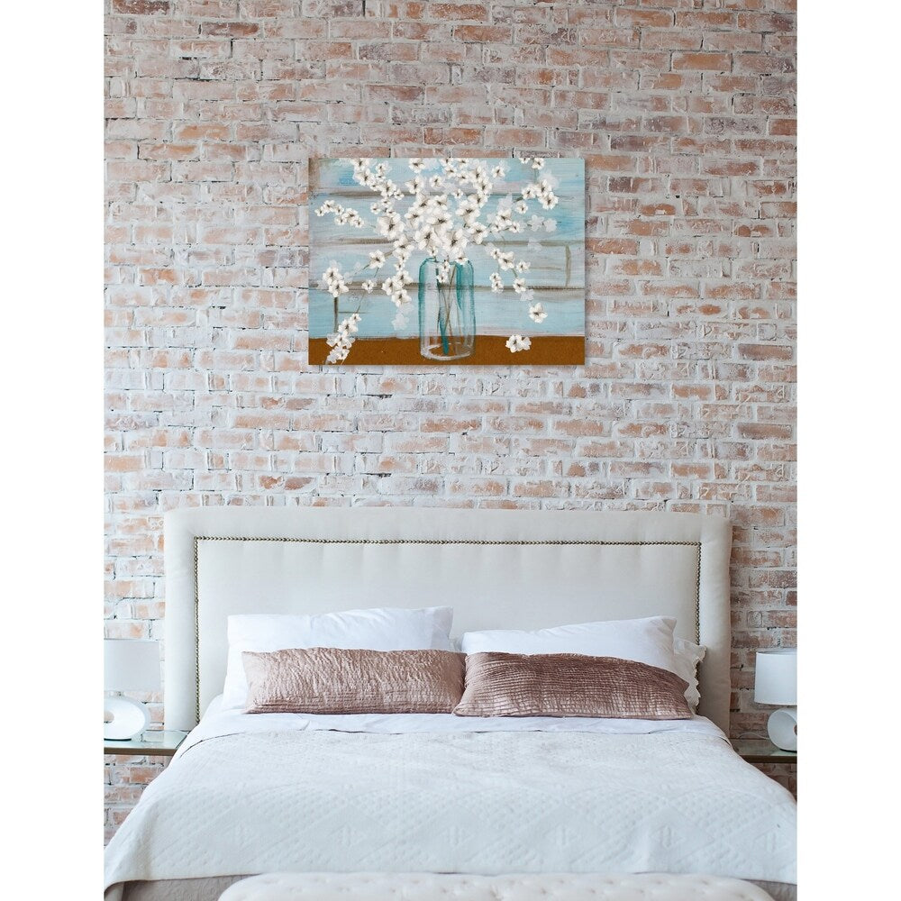 Oliver Gal 'White Blossom' Floral Blue Contemporary Wall Art Canvas Print