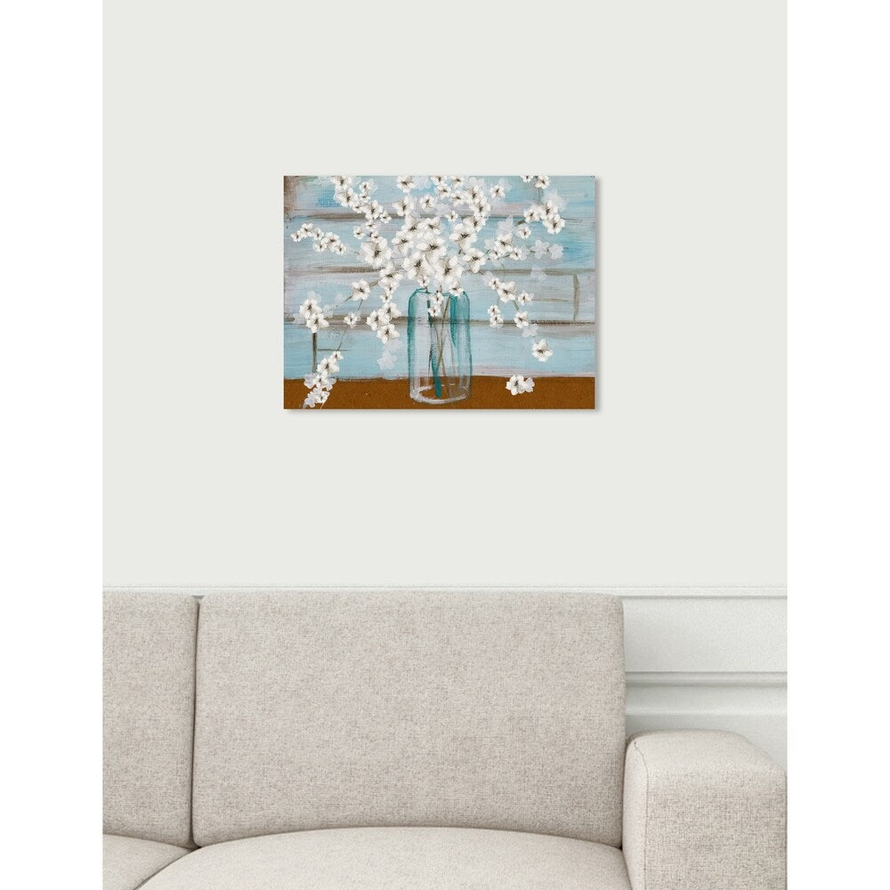 Oliver Gal 'White Blossom' Floral Blue Contemporary Wall Art Canvas Print