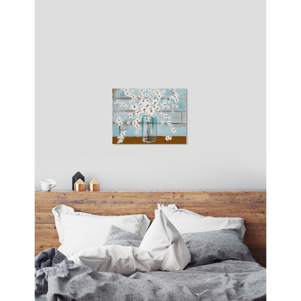 Oliver Gal 'White Blossom' Floral Blue Contemporary Wall Art Canvas Print