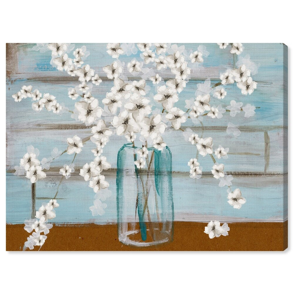 Oliver Gal 'White Blossom' Floral Blue Contemporary Wall Art Canvas Print