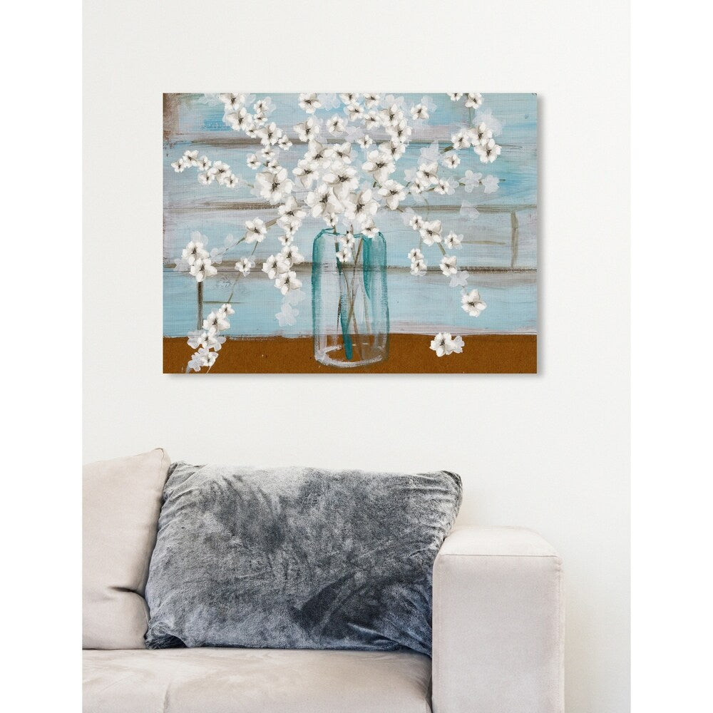 Oliver Gal 'White Blossom' Floral Blue Contemporary Wall Art Canvas Print