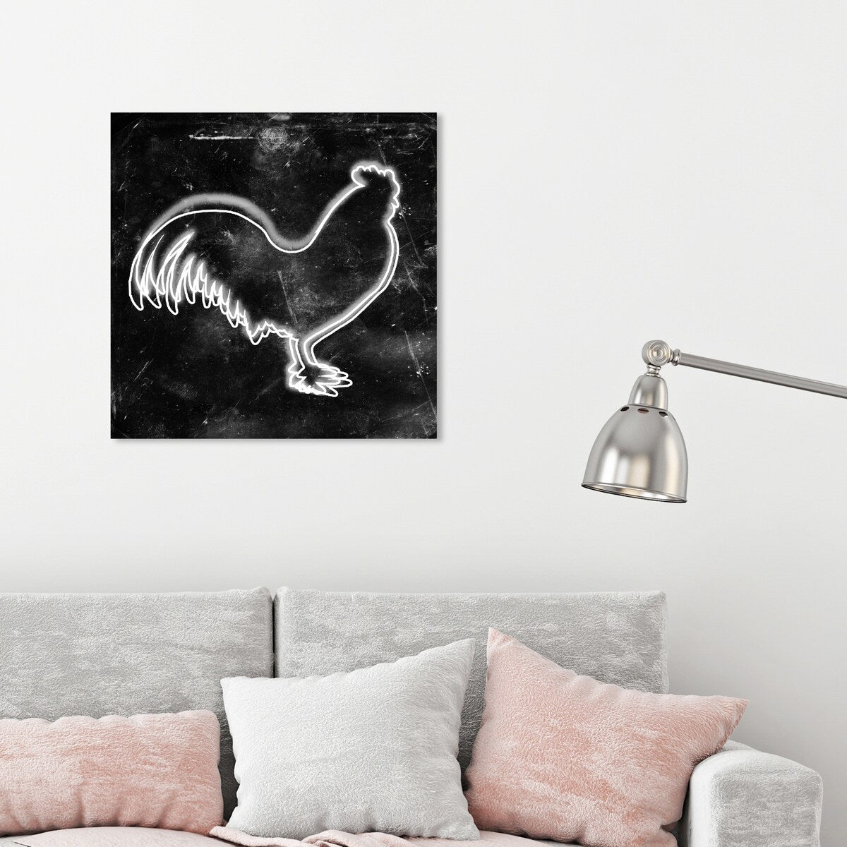 Oliver Gal 'Rooster' Animals Wall Art Canvas Print - White, Black
