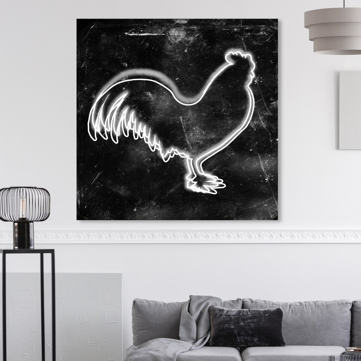 Oliver Gal 'Rooster' Animals Wall Art Canvas Print - White, Black