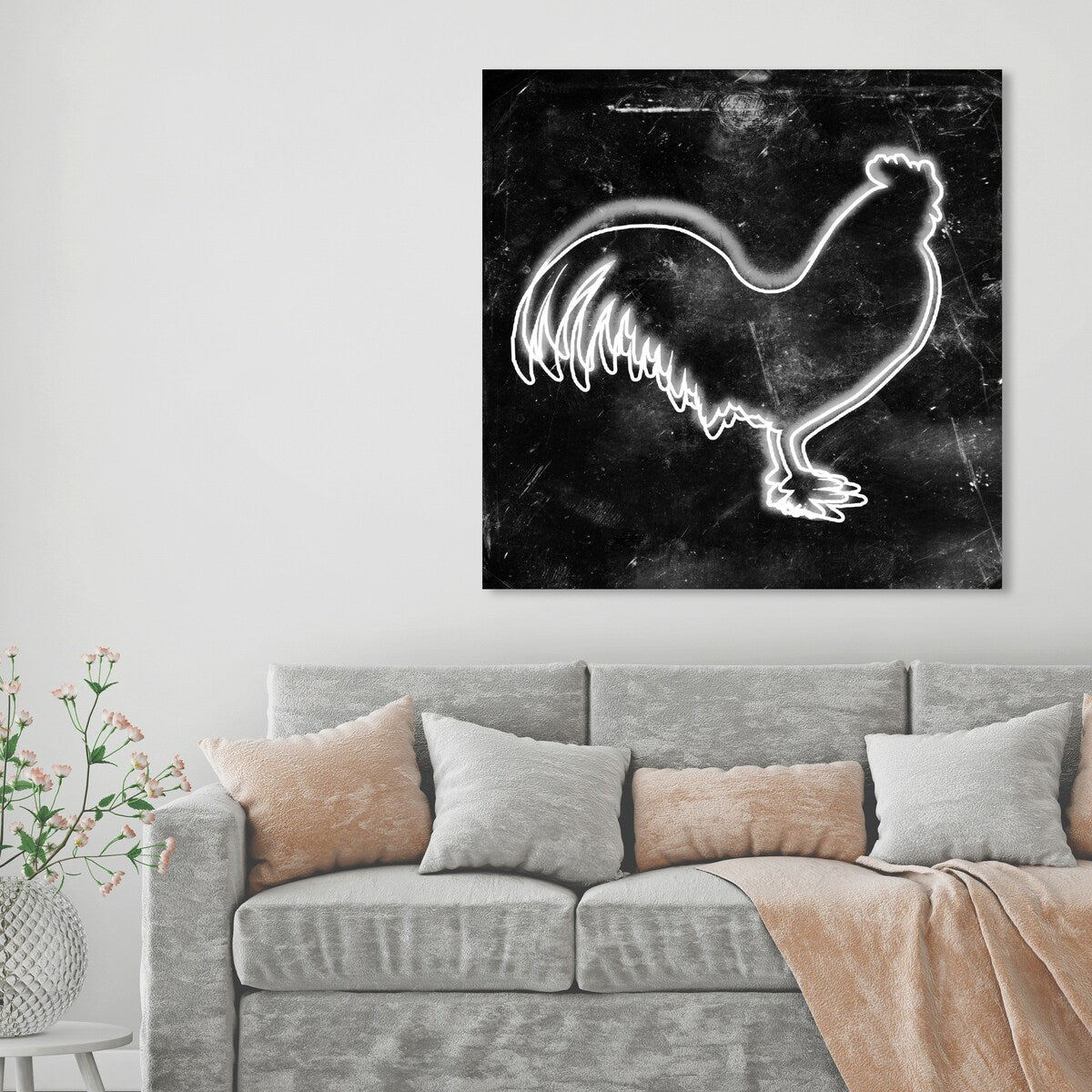 Oliver Gal 'Rooster' Animals Wall Art Canvas Print - White, Black