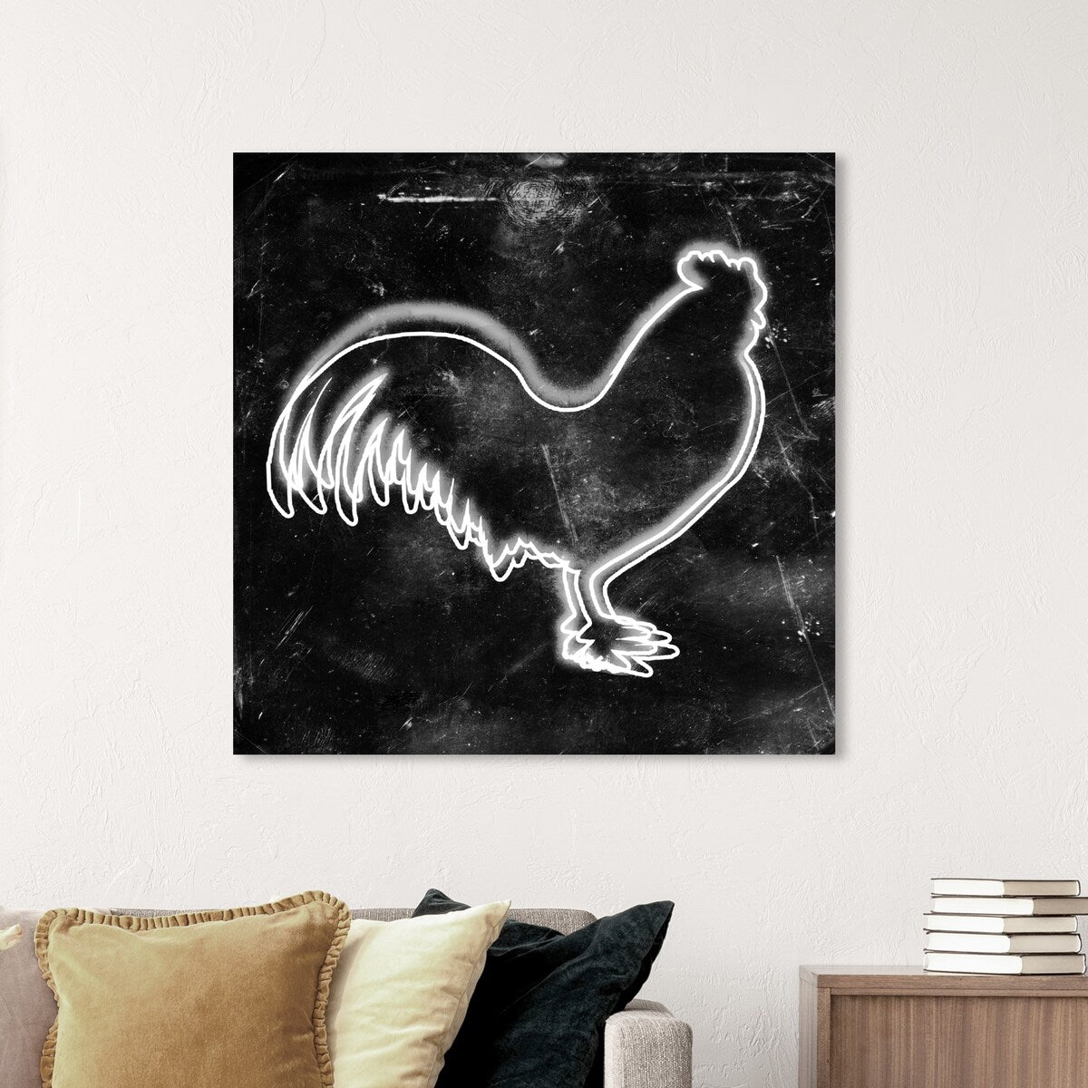 Oliver Gal 'Rooster' Animals Wall Art Canvas Print - White, Black