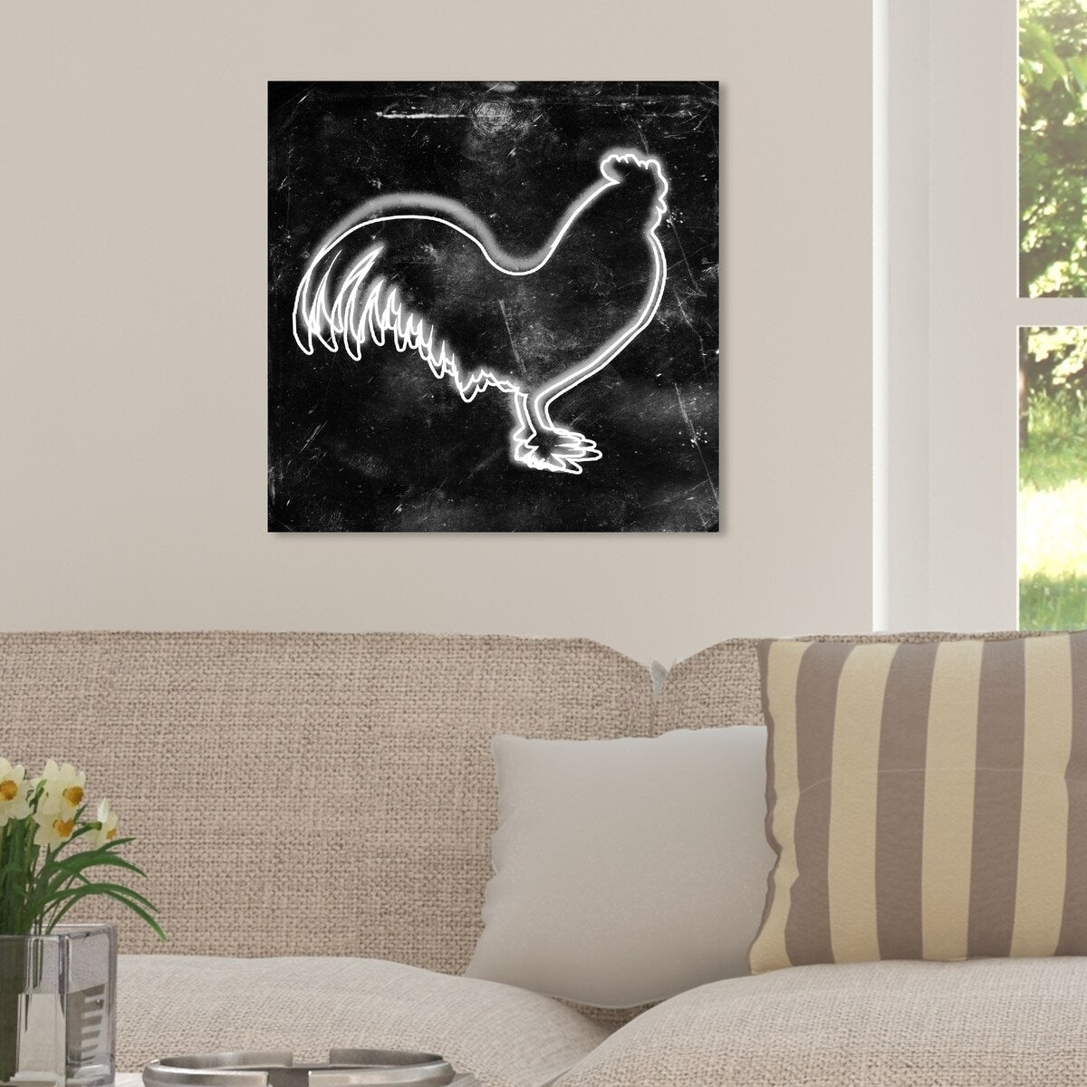 Oliver Gal 'Rooster' Animals Wall Art Canvas Print - White, Black
