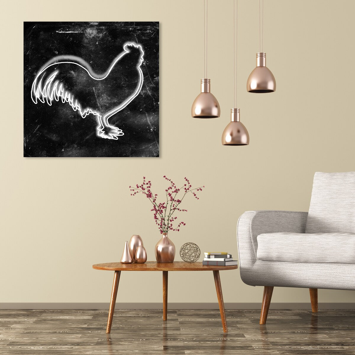 Oliver Gal 'Rooster' Animals Wall Art Canvas Print - White, Black