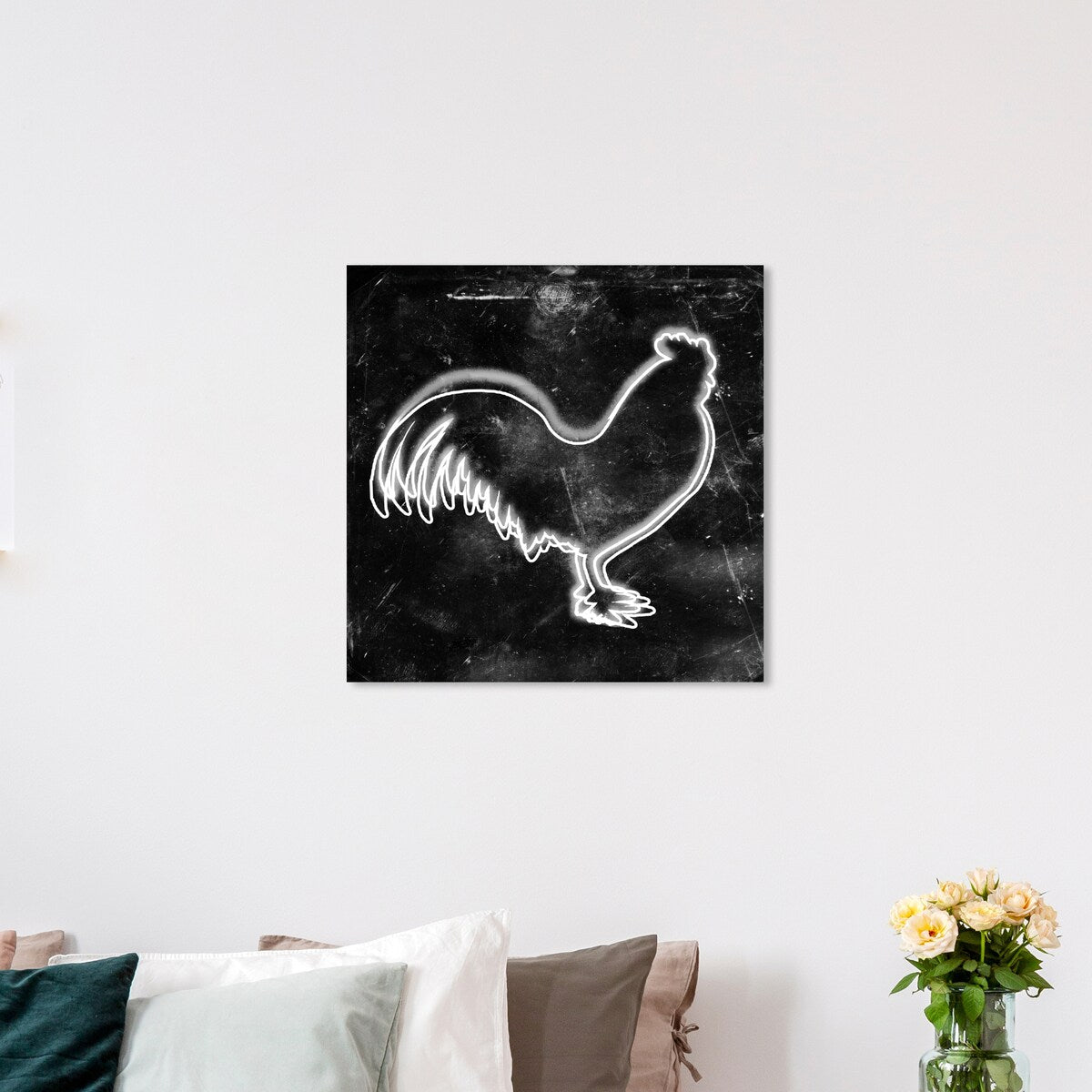 Oliver Gal 'Rooster' Animals Wall Art Canvas Print - White, Black