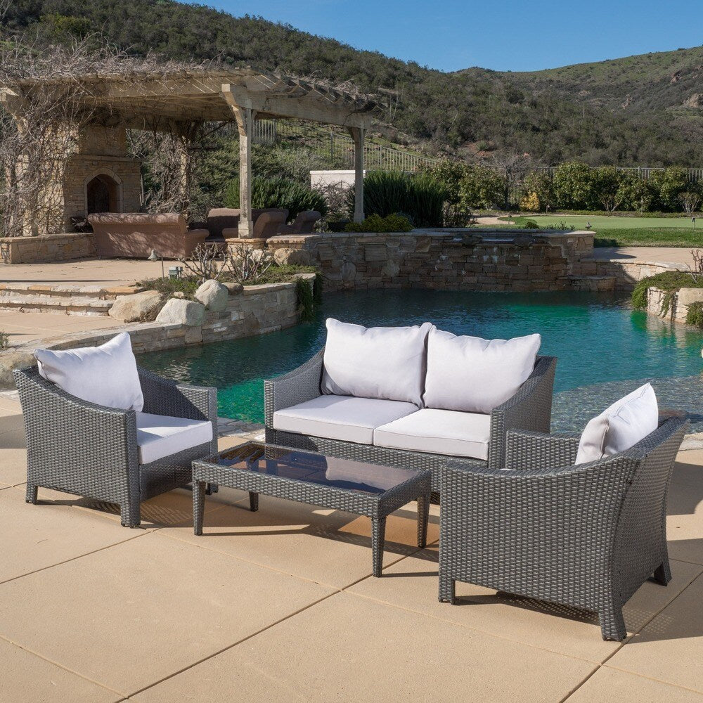 Christopher Knight Home Outdoor Antibes 4-piece Wicker Chat Set with Cushions