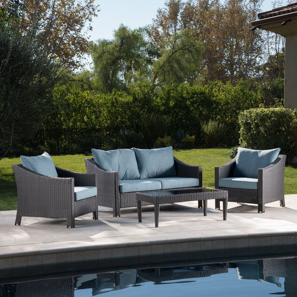 Christopher Knight Home Outdoor Antibes 4-piece Wicker Chat Set with Cushions