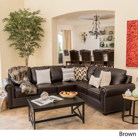 Olivia Brown Leather Sectional Couch by Christopher Knight Home