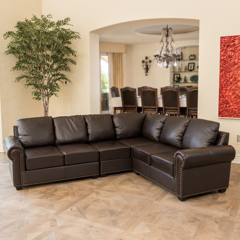 Olivia Brown Leather Sectional Couch by Christopher Knight Home