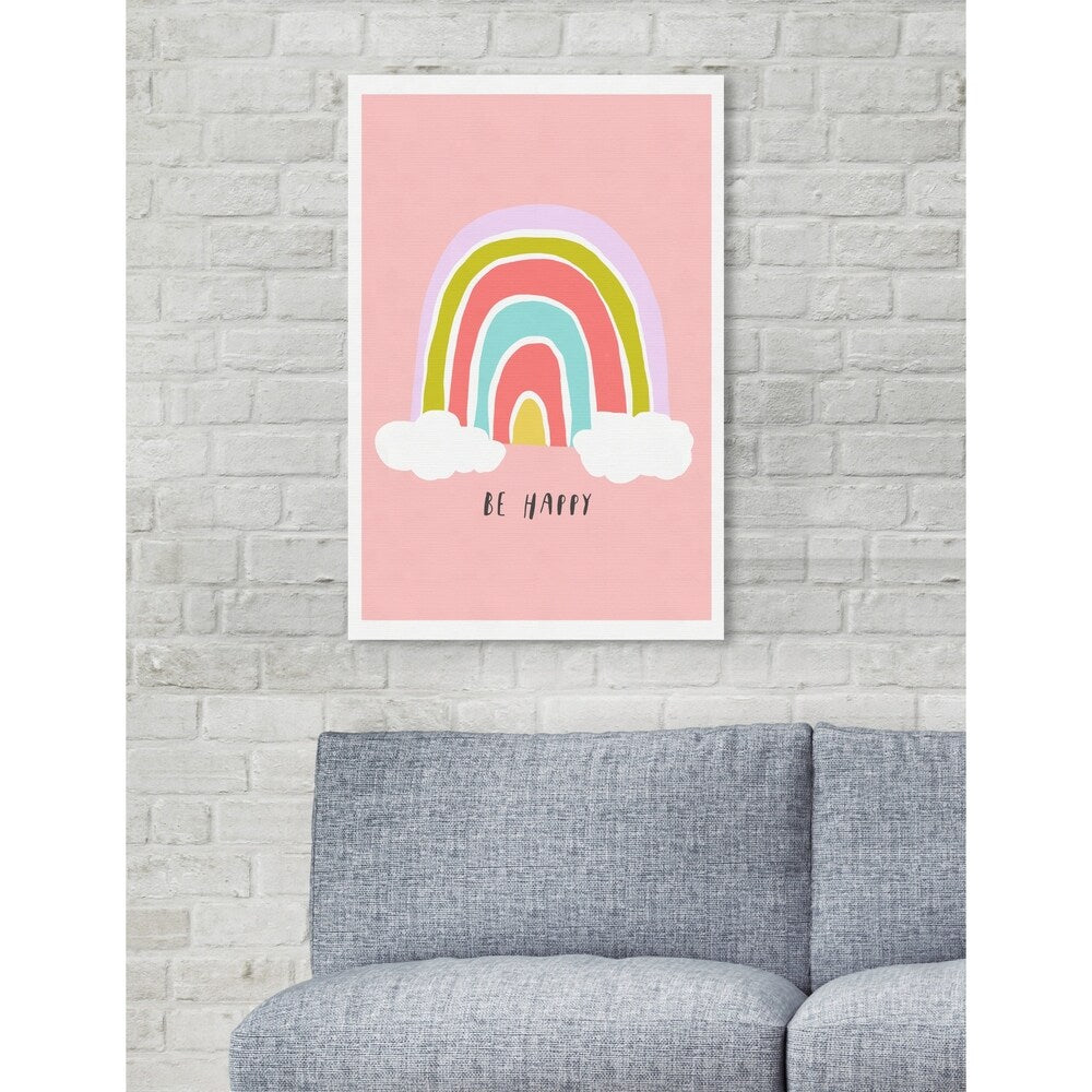 Oliver Gal 'Be Happy Rainbow' Typography and Quotes Wall Art Canvas Print - Pink, Purple