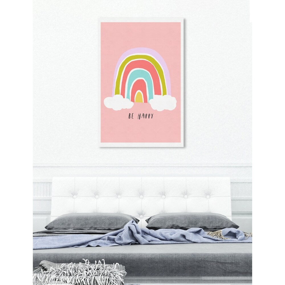 Oliver Gal 'Be Happy Rainbow' Typography and Quotes Wall Art Canvas Print - Pink, Purple