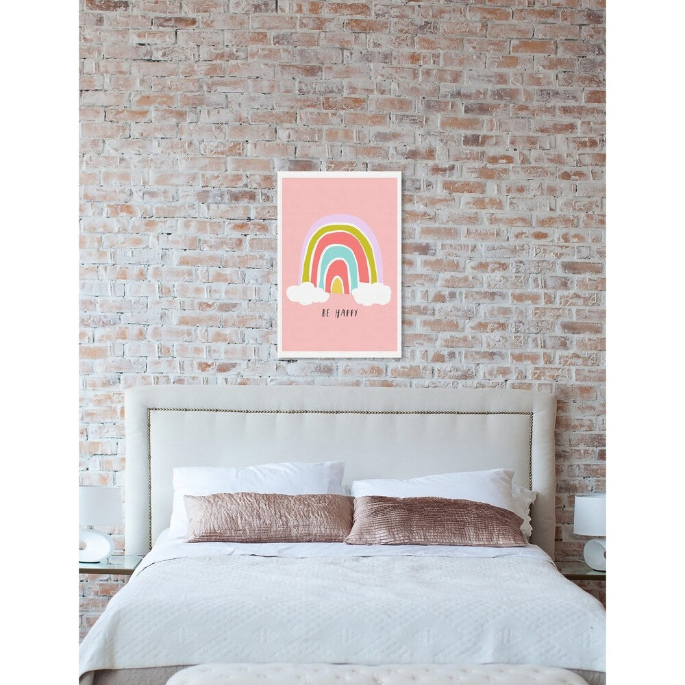 Oliver Gal 'Be Happy Rainbow' Typography and Quotes Wall Art Canvas Print - Pink, Purple