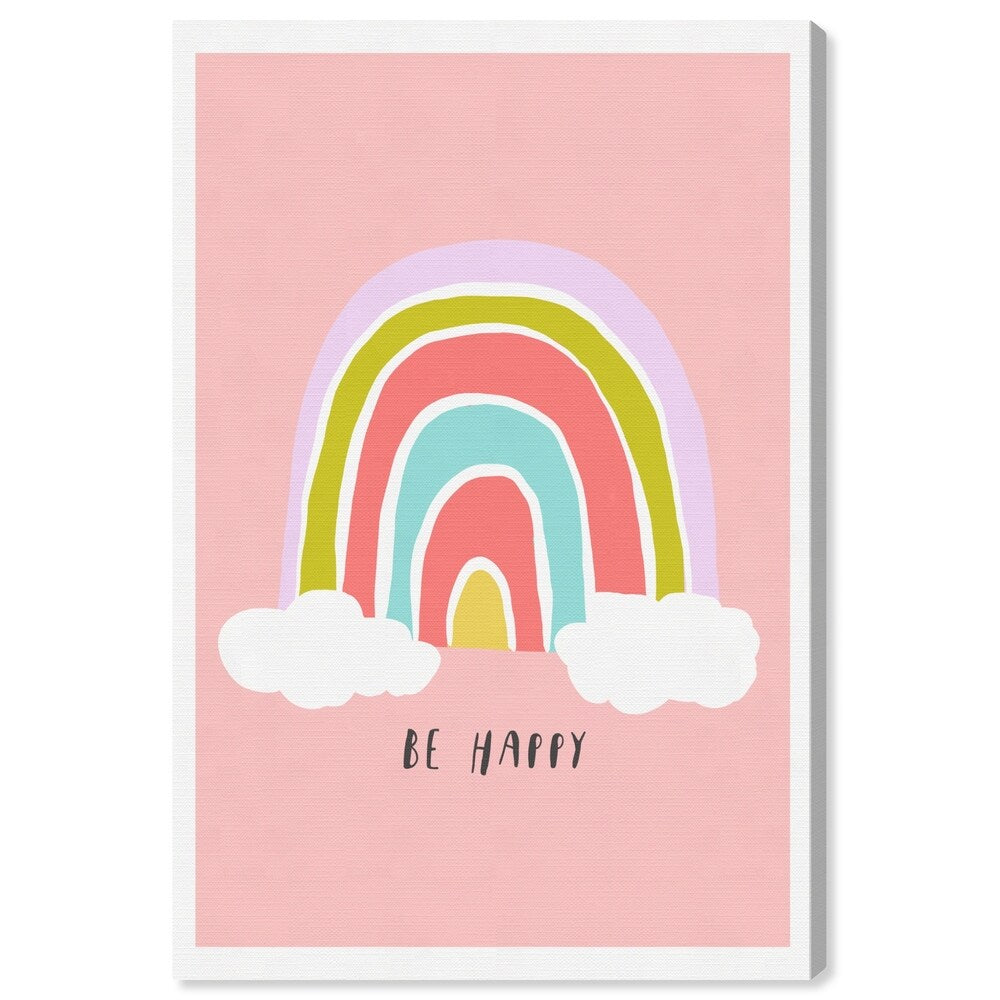 Oliver Gal 'Be Happy Rainbow' Typography and Quotes Wall Art Canvas Print - Pink, Purple