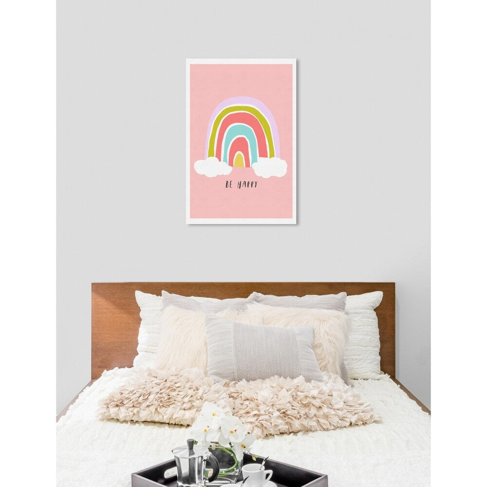 Oliver Gal 'Be Happy Rainbow' Typography and Quotes Wall Art Canvas Print - Pink, Purple