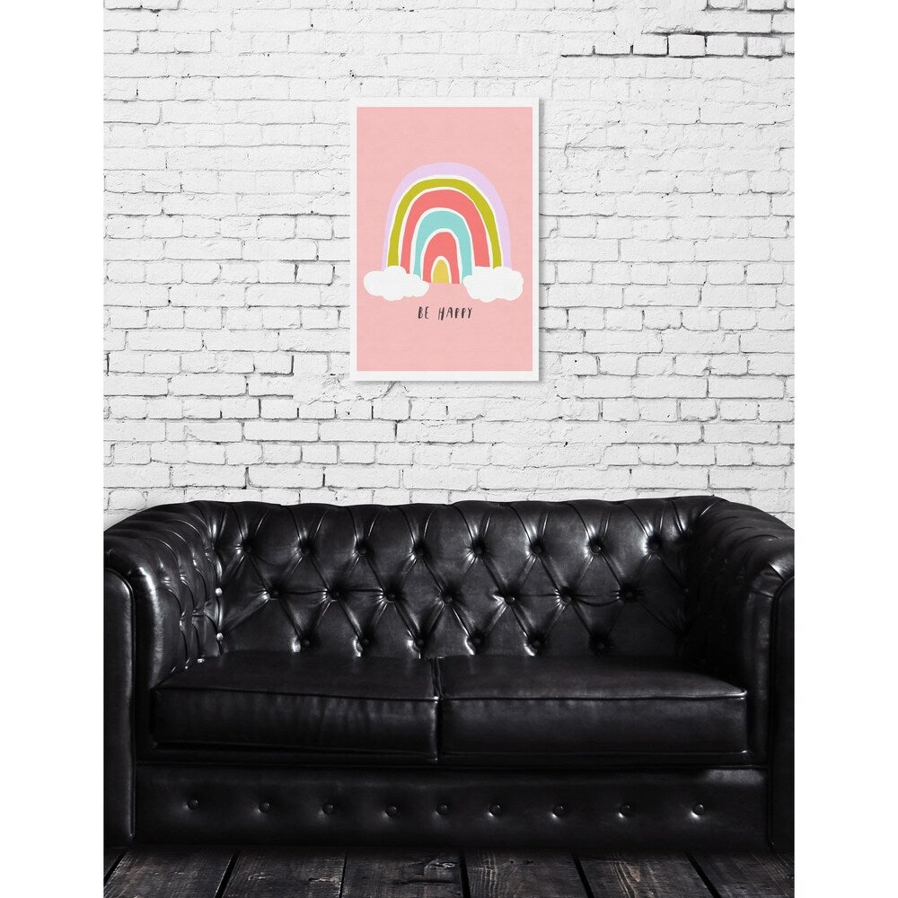 Oliver Gal 'Be Happy Rainbow' Typography and Quotes Wall Art Canvas Print - Pink, Purple