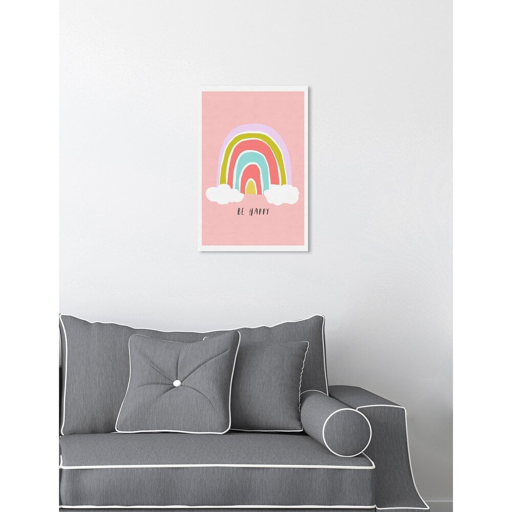 Oliver Gal 'Be Happy Rainbow' Typography and Quotes Wall Art Canvas Print - Pink, Purple