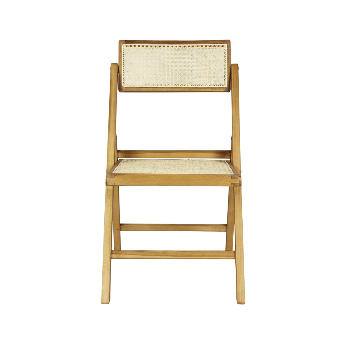 Olivier Mid-Century Vintage Wood Rattan Folding Chair with