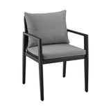 Ollie 22 Inch Patio Dining Armchair, Set of 2, Aluminum, Gray Cushions