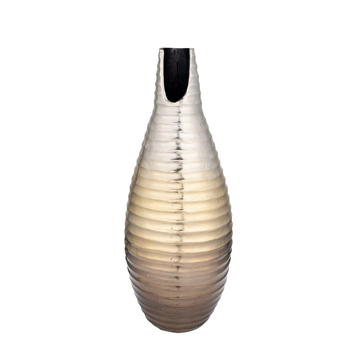 Olu 20 Inch Vase, Shell Design, Asymmetrical Ingress, Gold Metal Accent