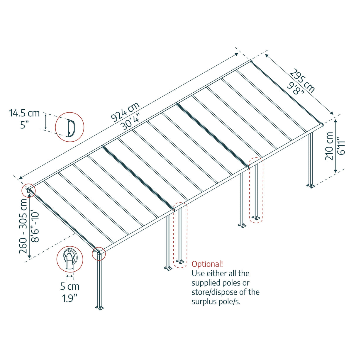 Olympia 10 ft. Gray/Bronze Aluminum Patio Cover