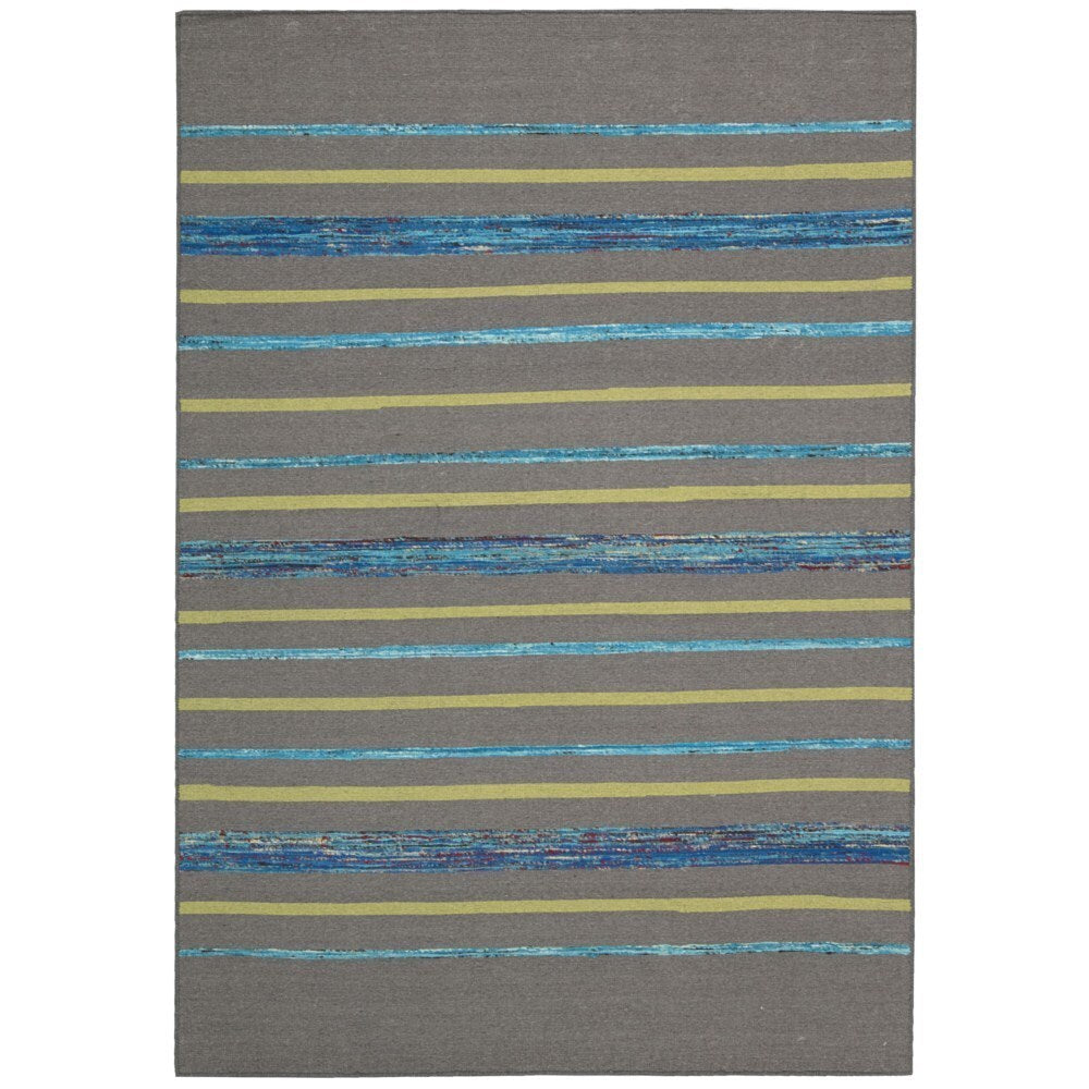 Rug Squared Olympia Grey/ Turquoise Stripe Area Rug (5'3 x 7'5) - 5'3 x 7'5