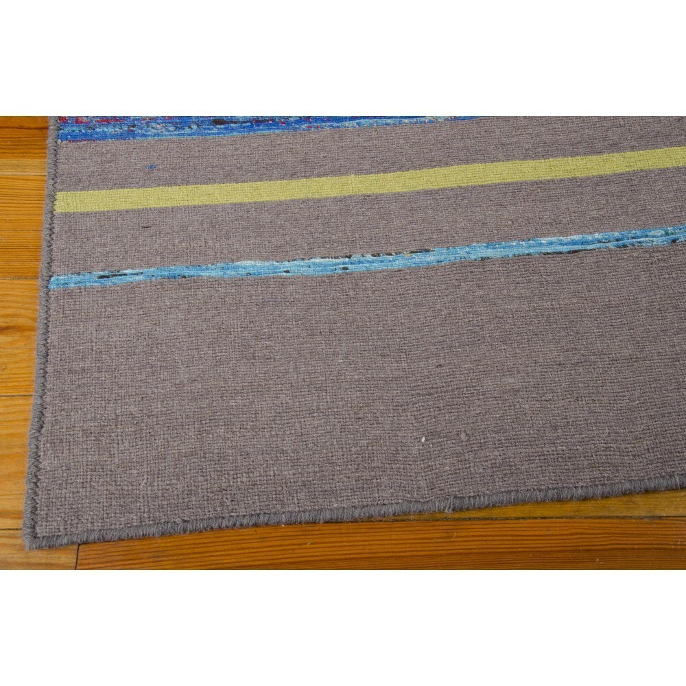 Rug Squared Olympia Grey/ Turquoise Stripe Area Rug (5'3 x 7'5) - 5'3 x 7'5