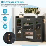 Modern Shoe Cabinet with 4 Glass Doors & 3 Hooks