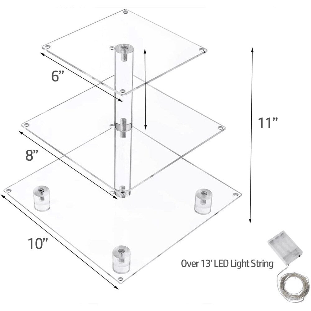 OnDisplay 3 Tier LED Light Clear Acrylic Appetizer/Cupcake Tower Display Stand - Multicolor