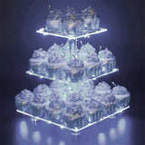 OnDisplay 3 Tier LED Light Clear Acrylic Appetizer/Cupcake Tower Display Stand - Multicolor