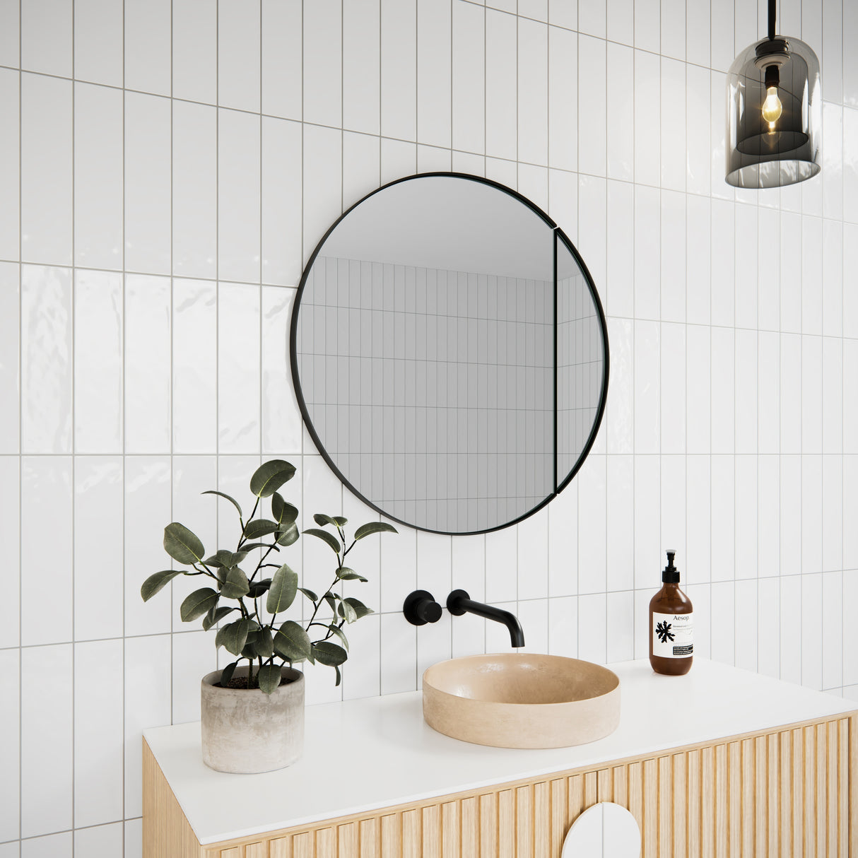 One Door Steel Frame Round Shape Medicine Cabinet