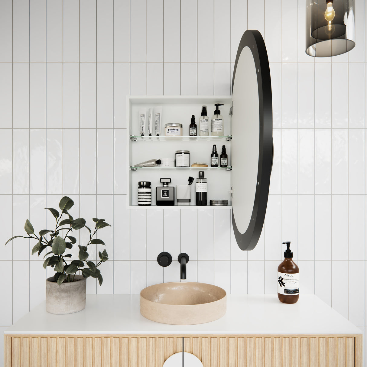 One Door Steel Frame Round Shape Medicine Cabinet