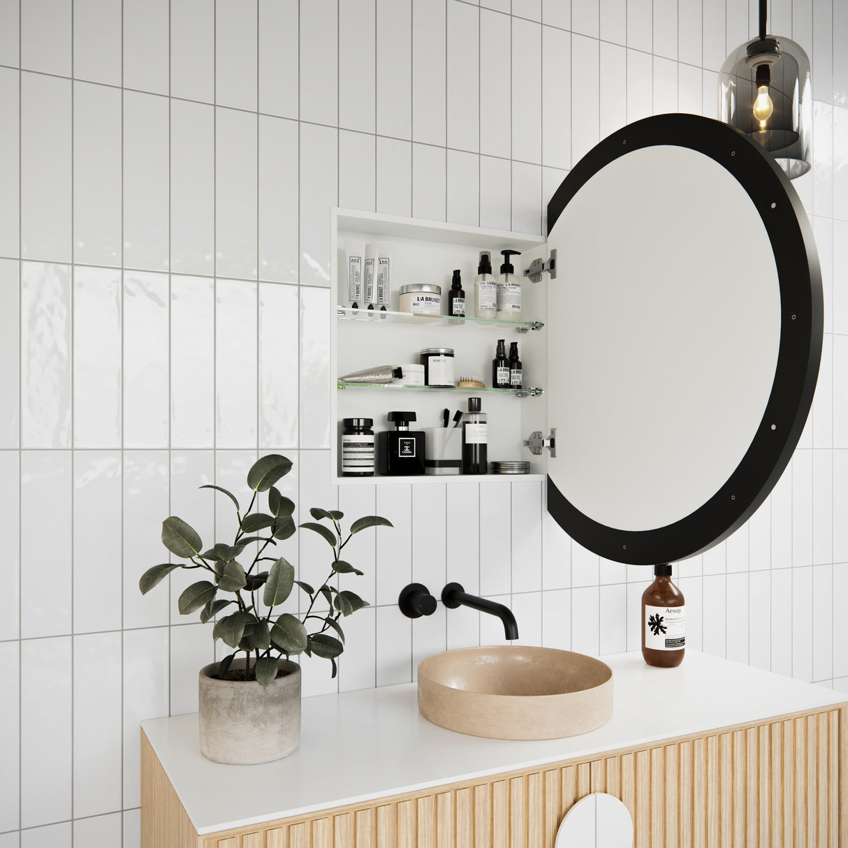 One Door Steel Frame Round Shape Medicine Cabinet