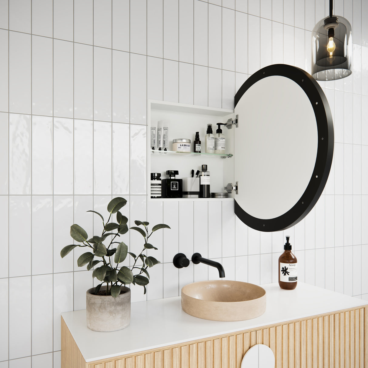 One Door Steel Frame Round Shape Medicine Cabinet