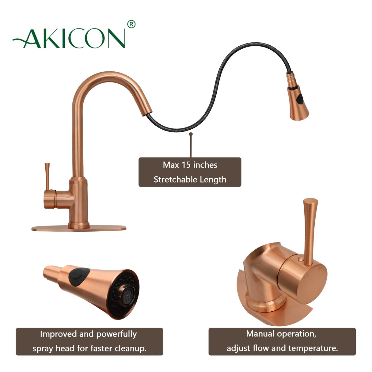 One-Handle Pull-Down Copper Kitchen Faucet - 16"