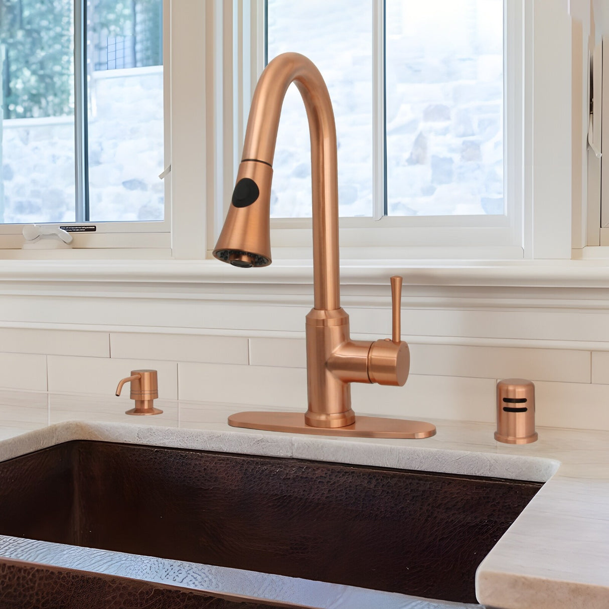 One-Handle Pull-Down Copper Kitchen Faucet - 16"