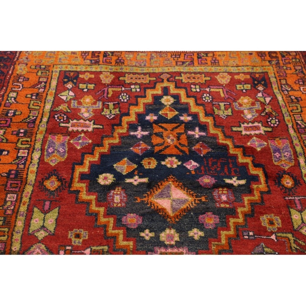 One of a Kind Heriz Geometric Hand-Knotted Wool Persian Oriental Rug - 9'1" x 4'4" Runner