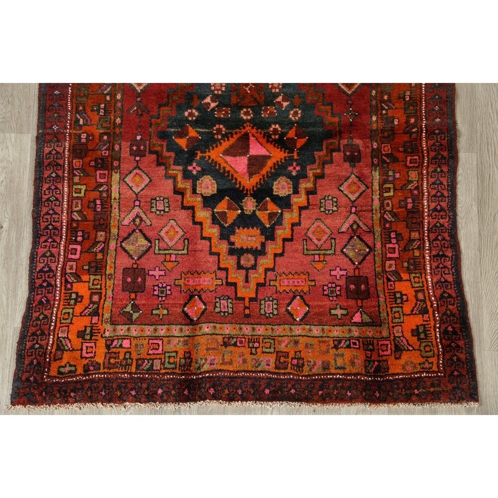 One of a Kind Heriz Geometric Hand-Knotted Wool Persian Oriental Rug - 9'1" x 4'4" Runner