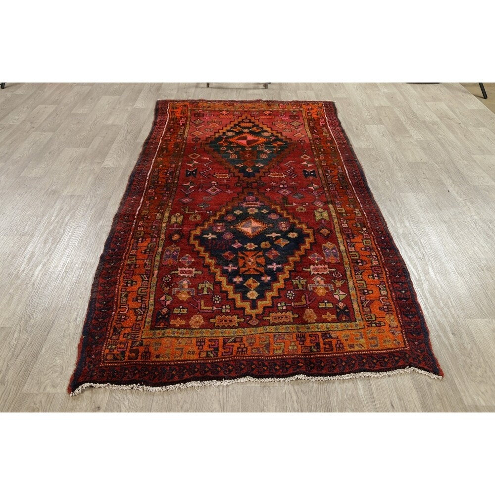 One of a Kind Heriz Geometric Hand-Knotted Wool Persian Oriental Rug - 9'1" x 4'4" Runner