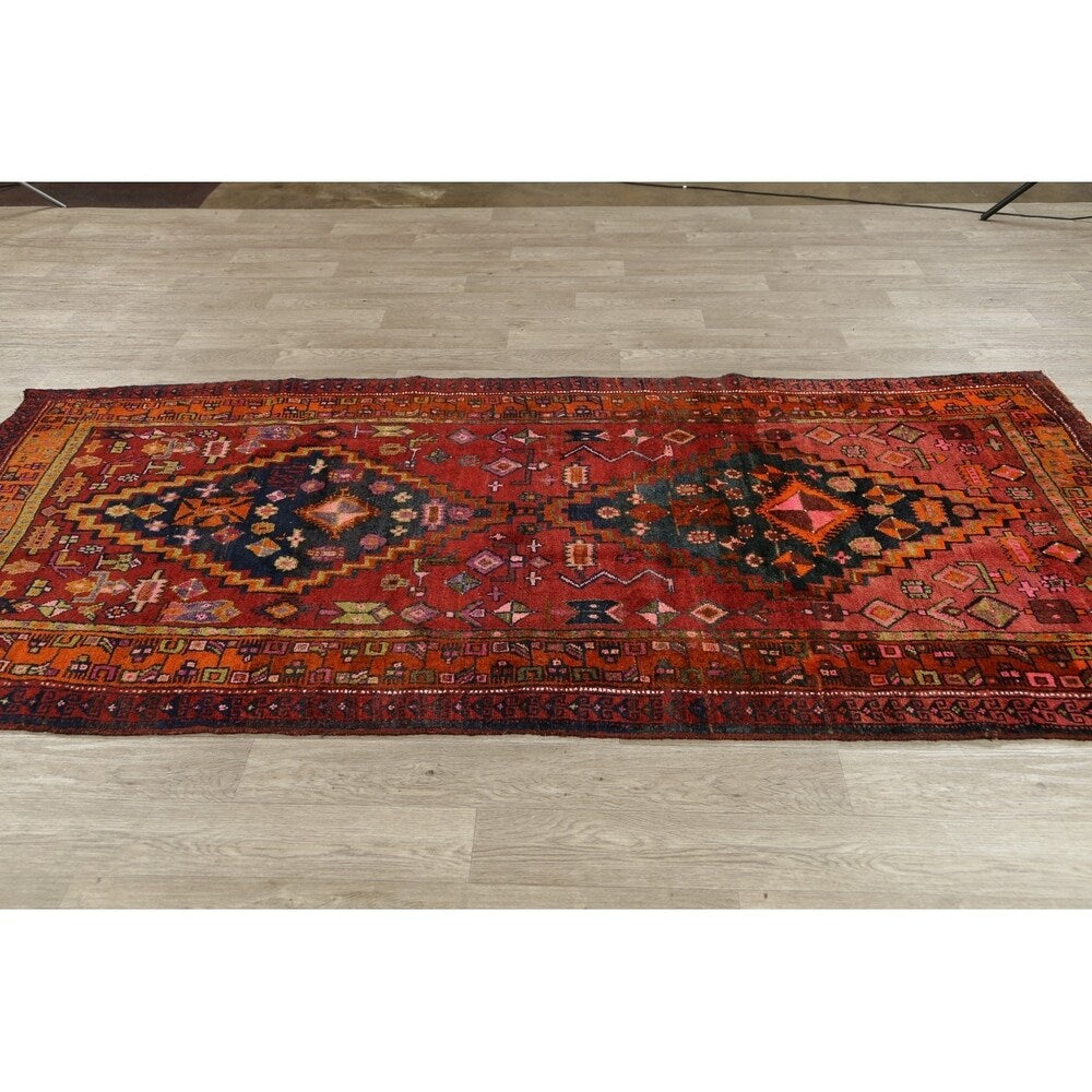One of a Kind Heriz Geometric Hand-Knotted Wool Persian Oriental Rug - 9'1" x 4'4" Runner