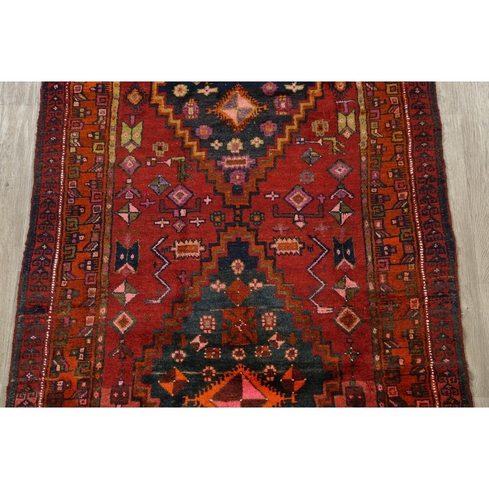 One of a Kind Heriz Geometric Hand-Knotted Wool Persian Oriental Rug - 9'1" x 4'4" Runner
