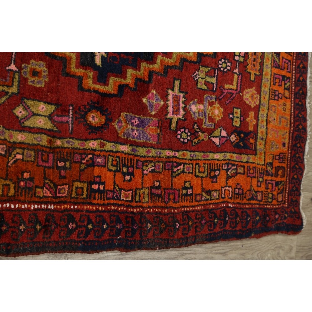 One of a Kind Heriz Geometric Hand-Knotted Wool Persian Oriental Rug - 9'1" x 4'4" Runner